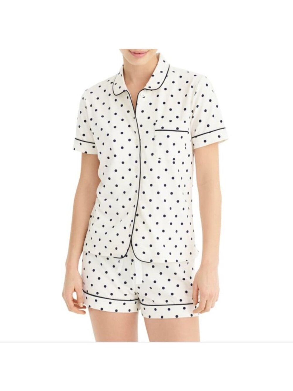 NWT J. Crew Dreamy cotton short-sleeve pajama top in Snow Dot Navy